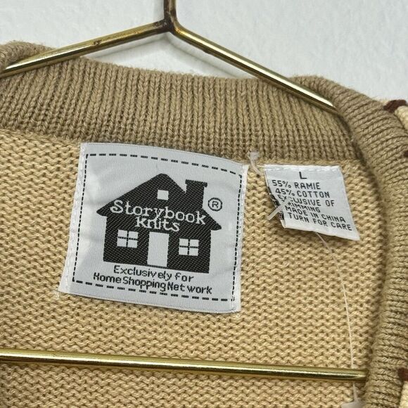 Storybook Knits Sweater Large Brown Giraffe Safari Cardigan Grannycore Statement - Picture 3 of 11